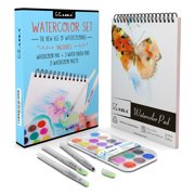 Kassa Watercolor Set - Includes Water Brush Pens (3 Assorted Sizes), Painting Pad (30 Sheets) & Paint Pan (21 Watercolors) - Watercoloring Art Supplies Kit for Beginners & Artists