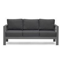 Patio Furniture Aluminum Sofa, All-Weather Outdoor 3 Seats Couch, Gray Metal Chair with Dark Grey Cushions