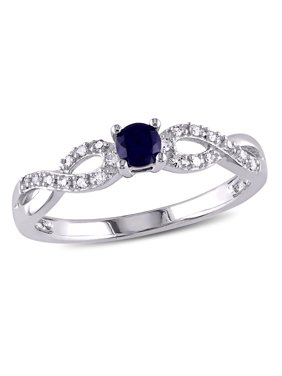 1/5 Carat T.G.W. Created Blue Sapphire and Diamond-Accent Sterling Silver Cross-Over Promise Ring