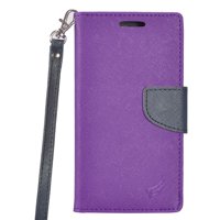 ZTE Majesty Pro / ZTE Majesty Pro Plus Case - Synthetic PU Leather Wallet Carrying Holder Pouch Case with Magnetic Flip Closure Cover - (Purple / Dark Navy Blue) and Atom LED