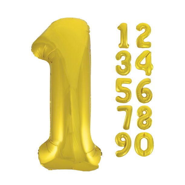 Foil Big Number Balloon, 1, Gold, 34in
