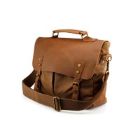 Men's Vintage Canvas Leather Satchel School Military Messenger Shoulder Bag Travel Bag - Khaki
