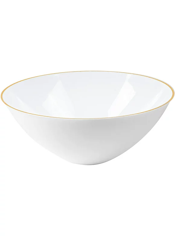 White 16 OZ Plastic Organic Party Dessert bowls ice cream bowl With Gold Rim Premium heavyweight Elegant Disposable Tableware Dishes: 50CT