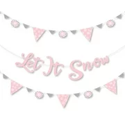 Pink Winter Wonderland - Holiday Snowflake Party or Baby Shower Letter Banner Decoration - 36 Banner Cutouts