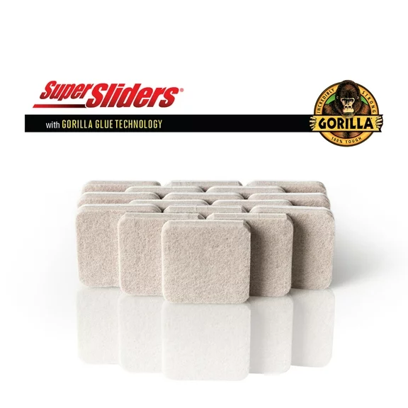 Super Sliders Super Sliders x Gorilla Glue 1 1/2" Square Felt Pads for Hardwood, Beige (16 Pack)