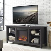 Pemberly Row 58" Wooden TV Stand with Fireplace in Charcoal Gray