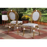 Set of 2 Baxton Studio Gauthier Classic French Indoor and Outdoor Navy and White Bamboo Style Bistro Stackable Dining Chair Set
