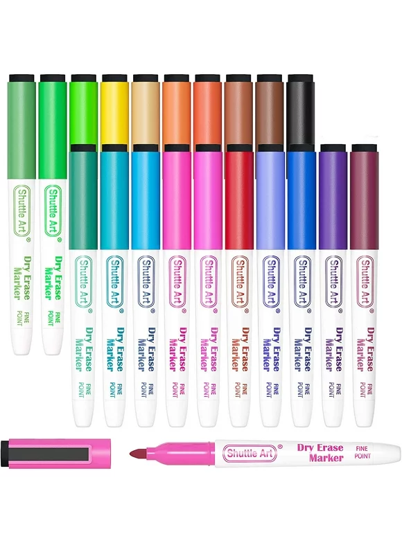 Dry Erase Markers, Shuttle Art 20 Colors Magnetic Whiteboard Markers with Erase, Fine Tip Dry Erase Markers Perfect for Writing on Dry-Erase Whiteboard Mirror Glass for School Supplies