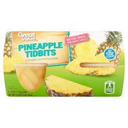 (3 Pack) Great Value Pineapple Tidbits in 100% Pineapple Juice, 4 oz, 4 Count