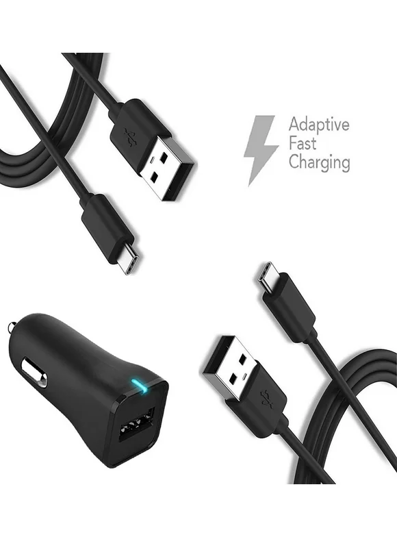 ZTE nubia Z11 mini S Charger Fast Type-C USB 2.0 Cable Kit by TruWire - (1 Fast Car Charger + 2 Type-C Cable) True Digital Adaptive Fast Charging uses dual voltages for up to 50% faster charging!