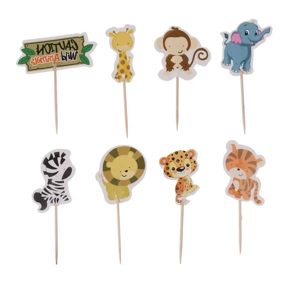 24pcs Zoo Animal Cupcake Picks Jungle Favors Cake Toppers Decorations