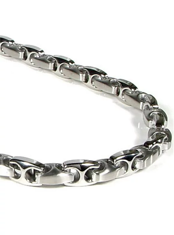 Titanium Kay Nitrogen Stainless Steel Men's Two Tone Chrome Color Link Necklace Chain 24"