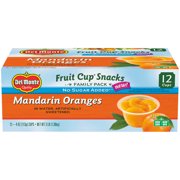 Del Monte Fruit Cup Snacks No Sugar Added Mandarin Oranges, 4 Oz, 12 Ct