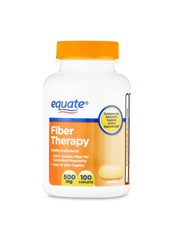 Equate Fiber Therapy Methylcellulose Caplets, 500 mg, 100 Count