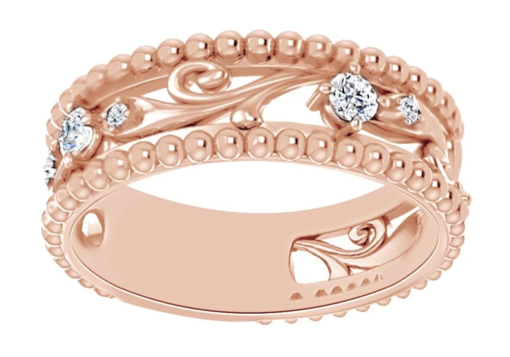 image 0 of White Natural Diamond Vintage Style Anniversary Band Ring In 14K Solid Rose Gold (0.2 Ct), Ring Size-11.5