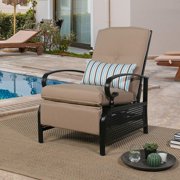 Ulax furniture Indoor Outdoor Recliner Chair, Patio Metal Lounge Chair Reclining Chair with Olefin Cushion (Beige)