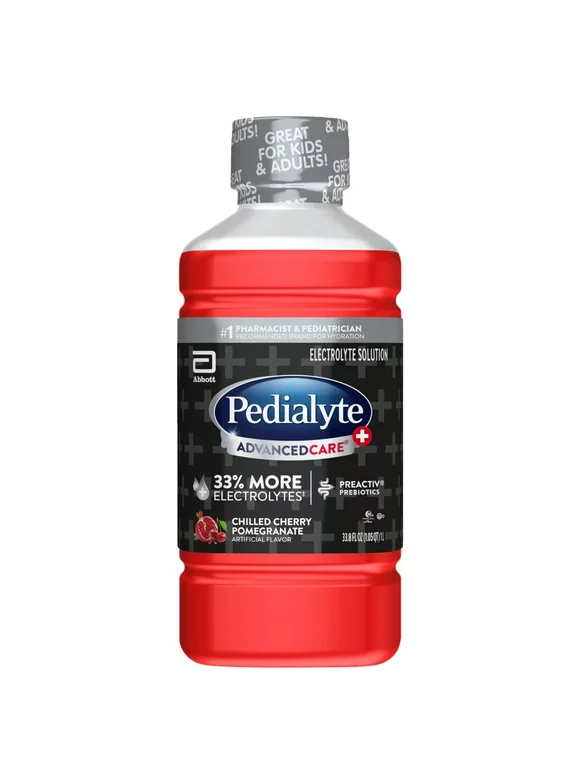 Pedialyte AdvancedCare Plus Electrolyte Drink, 1 Liter, with 33% More Electrolytes and has PreActiv Prebiotics, Chilled Cherry Pomegranate