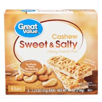 Great Value Sweet & Salty Chewy Granola Bars, Cashew, 7.4 oz, 6 Count