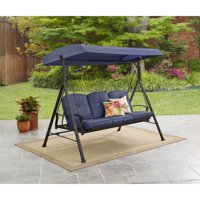Mainstays Belden Park Outdoor 3-Seat Porch Swing and Bed with Canopy, Blue