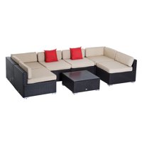 Outsunny 7 Piece Outdoor Patio Rattan Wicker Sectional Furniture Set