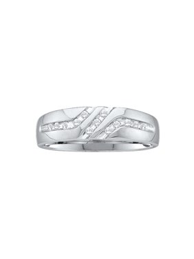 10kt White Gold Mens Round Channel-Set Diamond Triple Row Wedding Band Ring, 1/8 Cttw