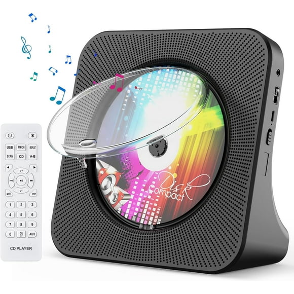 Qoosea Portable CD Player, Bluetooth CD Player for Desktop with HiFi Sound Speaker, FM Radio CD Music Player for Home with Remote Control, Dust Cover, LED Screen, Support AUX/USB, Headphone Jack