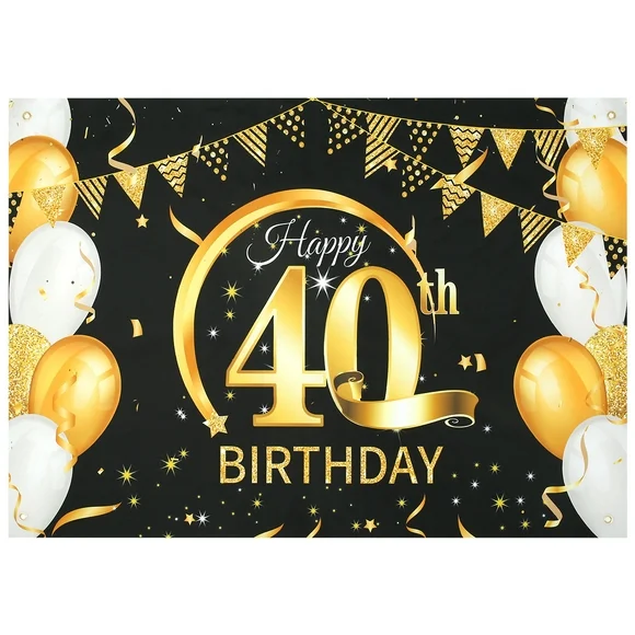 Large Happy Birthday Banner Black Gold Birthday Party Background Decoration 80 x 120CM Birthday Banner Sign Poster Anniversary Decoration Supplies for 30th 40th 50th 60th