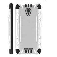 WORLD ACC Combat Brushed Texture Compatible with Cricket Icon | AT&T Radiant Core Case Hybrid Phone Cover (Silver/Black)