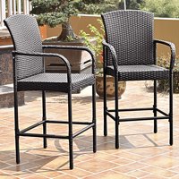 Costway Wicker Outdoor Bar Stool with Armrests, Set of 2