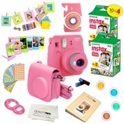 Fujifilm Instax Mini 9 Camera Pink + 15 PC Accessory Kit for Fujifilm instax mini 9 Instant Camera Includes: 40 Fuji Instax Films + Case + Album + Colored lenses + Assorted color/Style frames + MORE