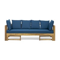 Camille Beach Outdoor Extendable Acacia Wood Daybed Sofa, Teak and Dark Teal