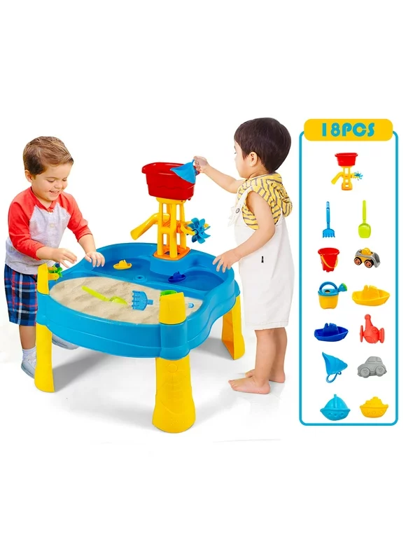 Costway Kids Sand and Water Table Activity Table Sandbox w/ 18 Pcs Accessories