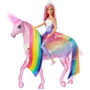Barbie Dreamtopia Magical Lights Unicorn with Rainbow Mane, Lights and Sounds, Barbie Princess Doll with Pink Hair and Food Accessory, Gift for 3 to 7 Year Olds, Multi, nica