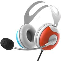 Thore Kids Headphones with Microphone, Over Ear Headset with Boom Mic + Volume Control for School (Orange/Blue)