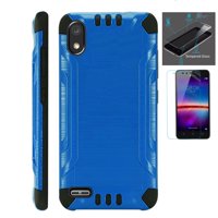 Compatible with TCL A2 | TCL Signa + Screen Protector Hybrid Combat Slim Phone Case Cover (Blue/Black)