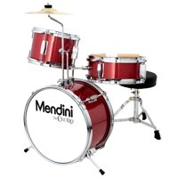 Mendini by Cecilio 13 Inch 3-Piece Kids / Junior Drum Set with Adjustable Throne, Cymbal, Pedal & Drumsticks, Metallic Red, MJDS-1-BR