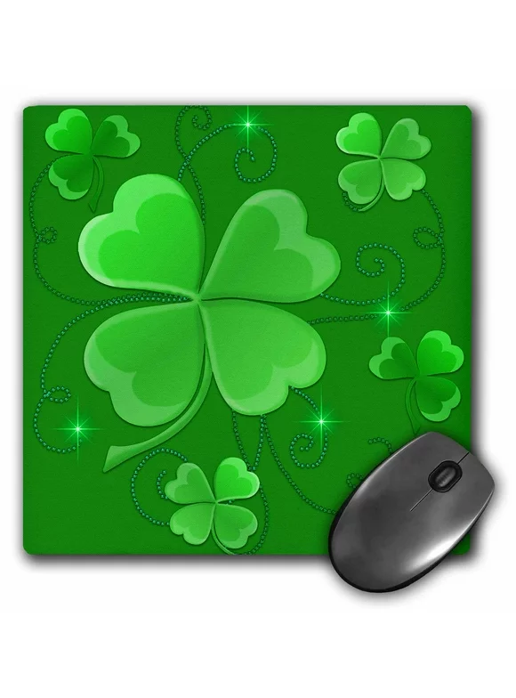 3dRose This design is of some lucky Shamrocks on a green background just in time for St Patricks Day, Mouse Pad, 8 by 8 inches