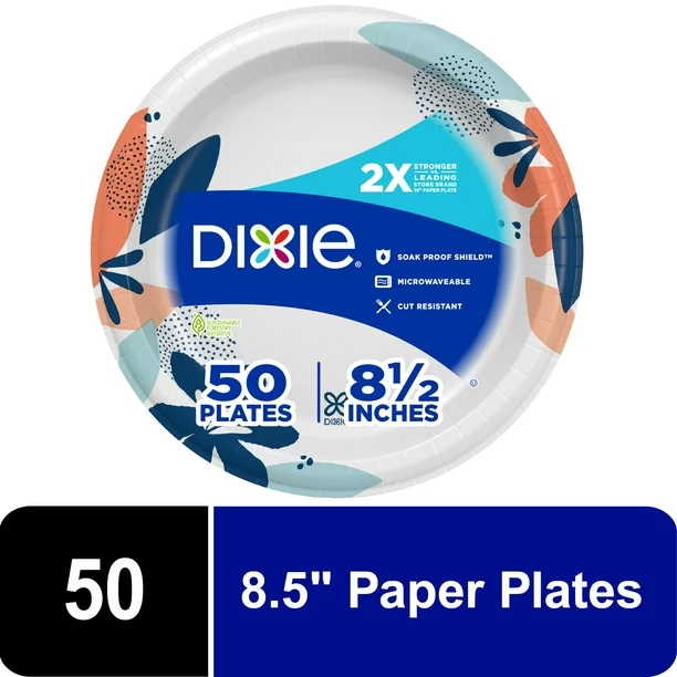 Dixie Disposable Paper Plates, 8.5 in, 50 count