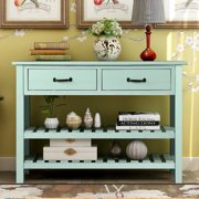Entryway Table with Drawer, Premium Solid Wood Console Table with 2 Spacious Drawers, 2 Bottom Shelf, Farmhouse Table, Stable Entry Tables for Hallways Kitchen Bedroom Entryway, Blue, Q3719