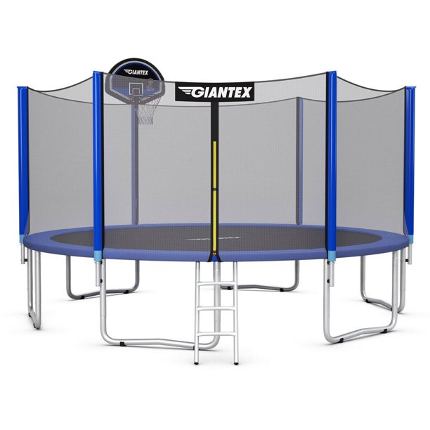 Topbuy 16FT Trampoline Combo Bounce Jump Safety Enclosure Net W/ Basketball Hoop Ladder