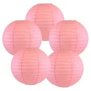 Just Artifacts 8" Pink Paper Lanterns (Set of 5) - Decorative Round Paper Lanterns for Birthday Parties, Weddings, Baby Showers, and Life