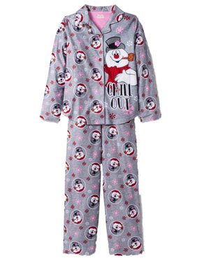 Girls Gray Flannel Frosty The Snowman Christmas Holiday Pajamas Chill Out Medium