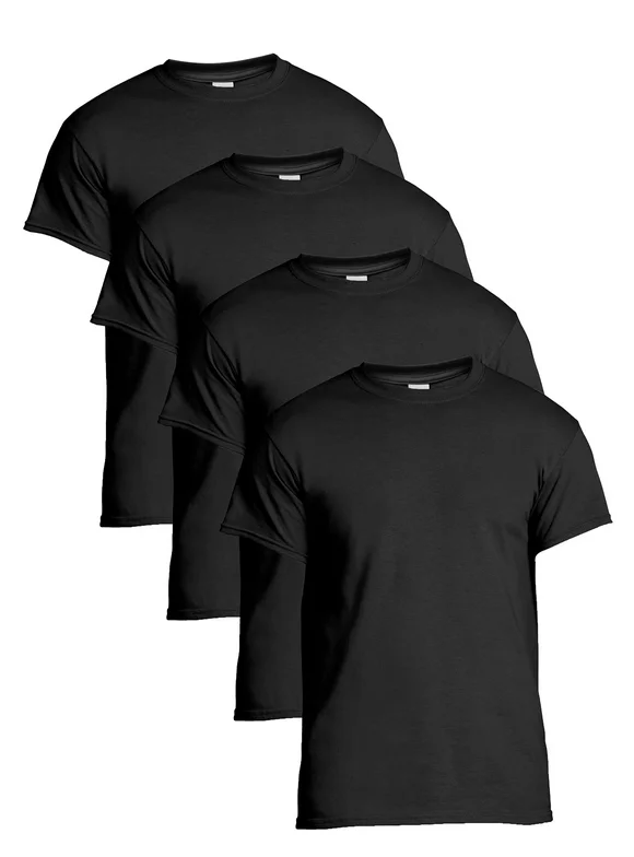 Gildan Men Cotton Short Sleeve Black Crew T-Shirt, 4-Pack, Medium