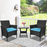 Outdoor Bistro Chairs Set of 3, PE Wicker Bistro Patio Chair and Table Set, Rattan Coffee Table with Tempered Glass, Patio Conversation Chairs Set, Outdoor Furniture Set for Porch Patio Deck, A123