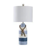 Table Lamp - Blue Stripe Finish - White Hardback Fabric Shade
