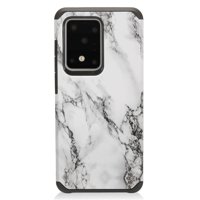 Bemz Hybrid Samsung Galaxy S20 Ultra, 6.9 inch Case - Slim Dual Layer Rugged Phone Armor Protector Cover with Atom Wipe - White Marble