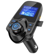 Bluetooth Car FM Transmitter Audio Adapter Receiver Wireless Hands Free Car Kit With 1.44 Inch Display -Black,Music Player Support TF Card USB Flash Drive AUX