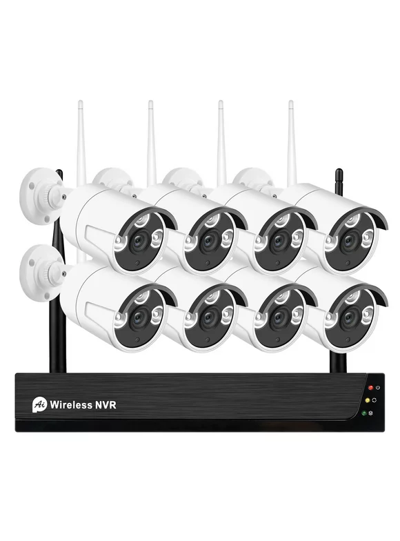 8CH 1080P Wireless Camera System, 8Channel 1080P CCTV NVR + 8PCS 1080P 2.0MP Indoor Outdoor IP Cameras with Night Vision, Motion Alert, Tuya Smart App Remote Access, No Hard Drive
