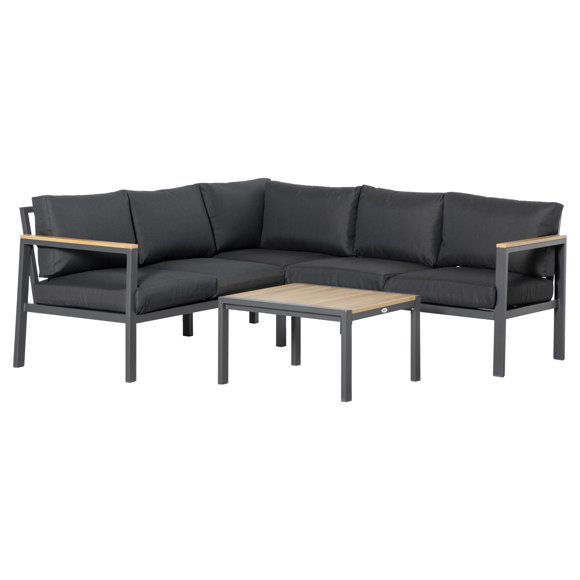 Outsunny Wicker Furniture Set, Sectional Sofa w/ Loveseats & Corner, Gray
