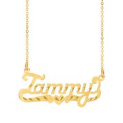 Personalized Sterling Silver or Gold Plated or 14k "Tammy" Single Nameplate Necklace With Heart and Tail. With 18 inch Link Chain